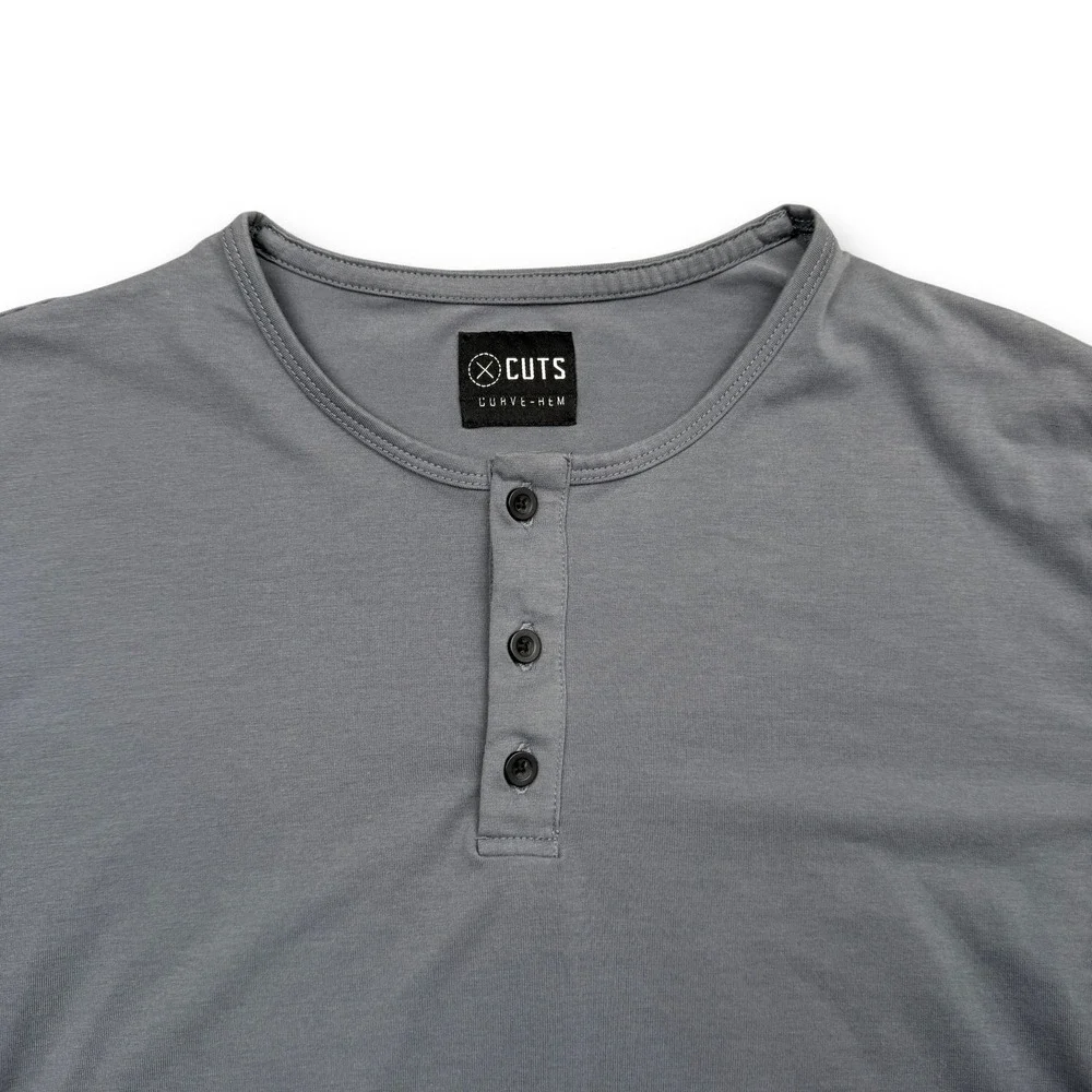 Cuts Clothing Henley Shirt M Gray Audience Curve-Hem Premium Long Sleeve Stretch